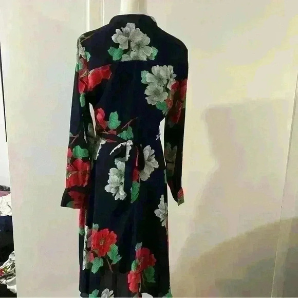 NANETTE LEPORE Navy Floral Long Sleeve Crepe Button Front Midi Dress Size 4 - Picture 5 of 11